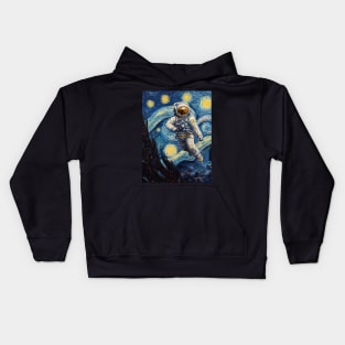 astronaut floating in the space based on van gogh paint Kids Hoodie